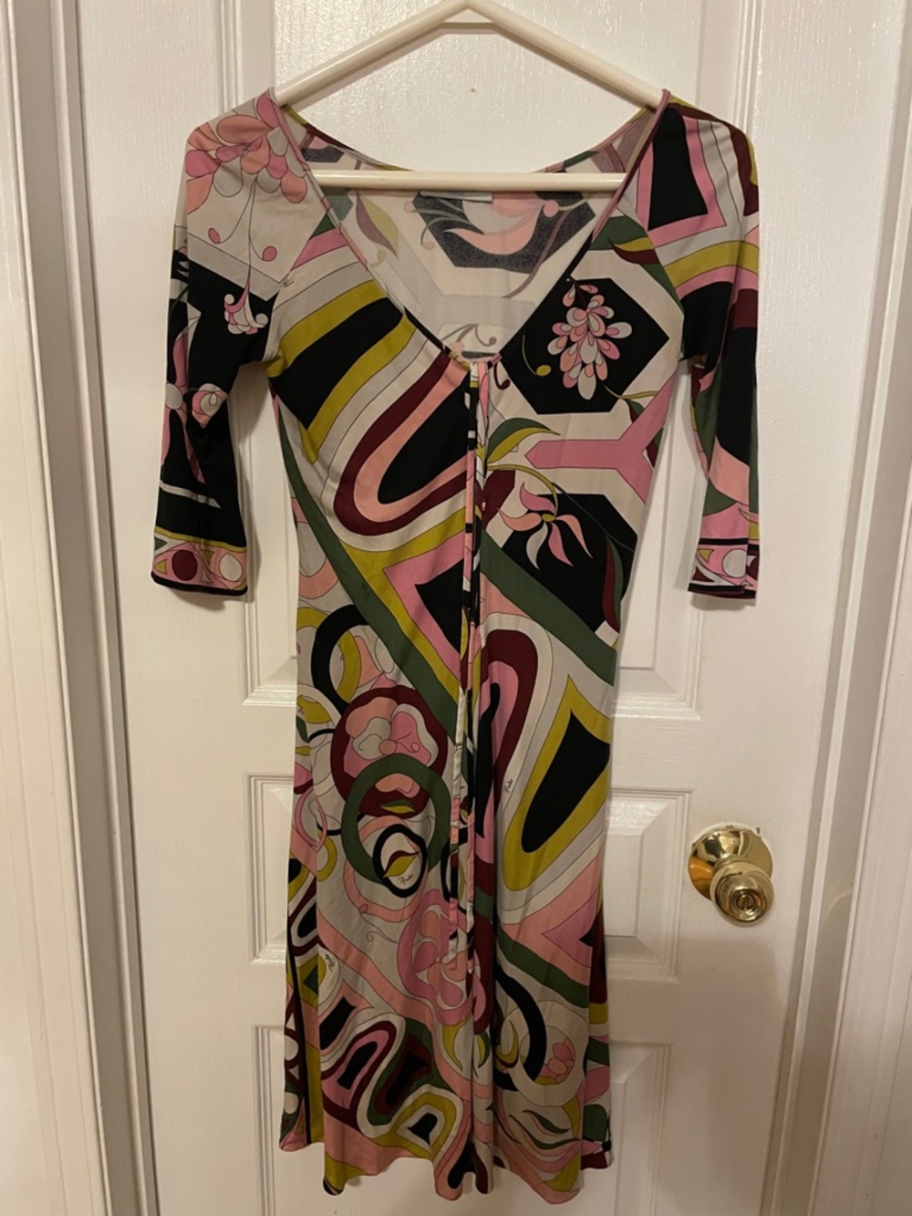 Emilio Pucci Multicolor Pink Green Black Swirl Print Dress